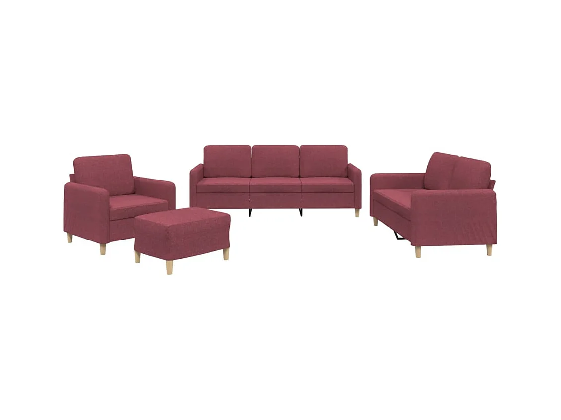 Ensemble de canapés 4 pcs avec coussins Rouge bordeaux Tissu