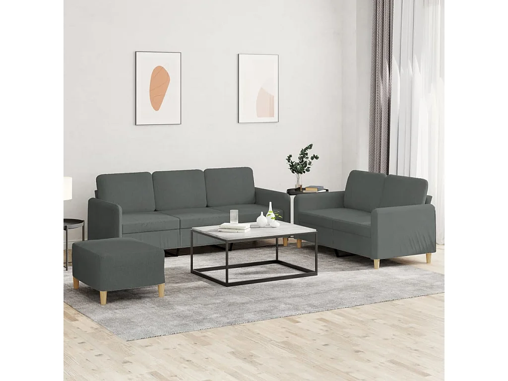Ensemble de canapés 3 pcs avec coussins Gris foncé Tissu