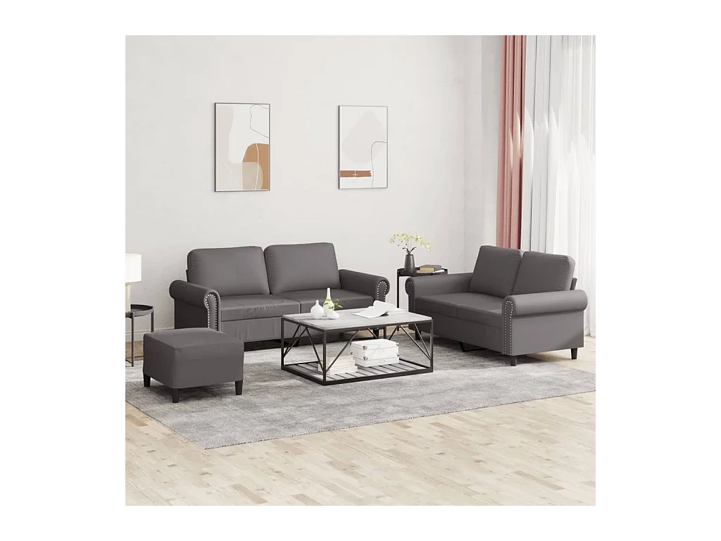Set di Divani 3 pz con Cuscini Grigio in Similpelle