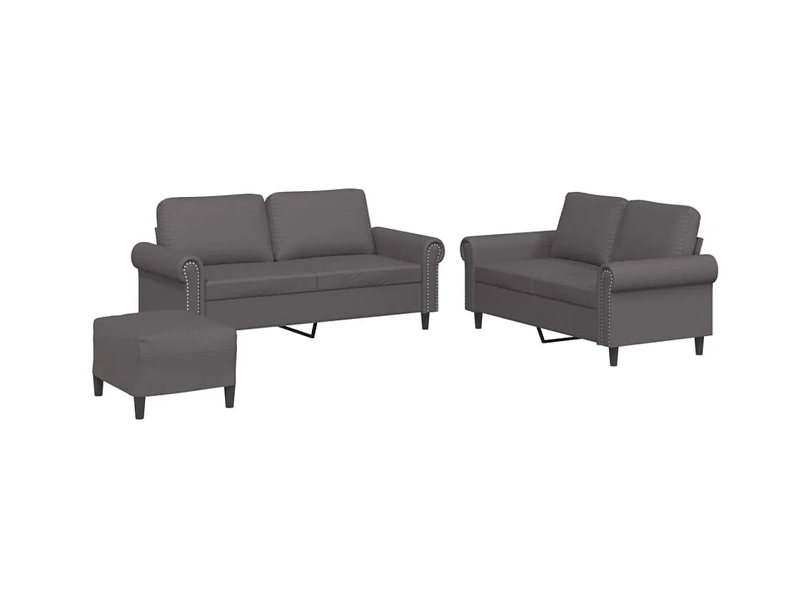 Set di Divani 3 pz con Cuscini Grigio in Similpelle