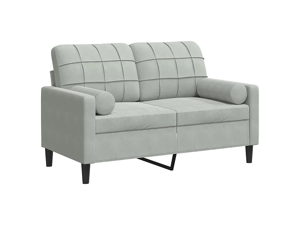 Canapé 2 places avec oreillers gris clair 120 cm velours