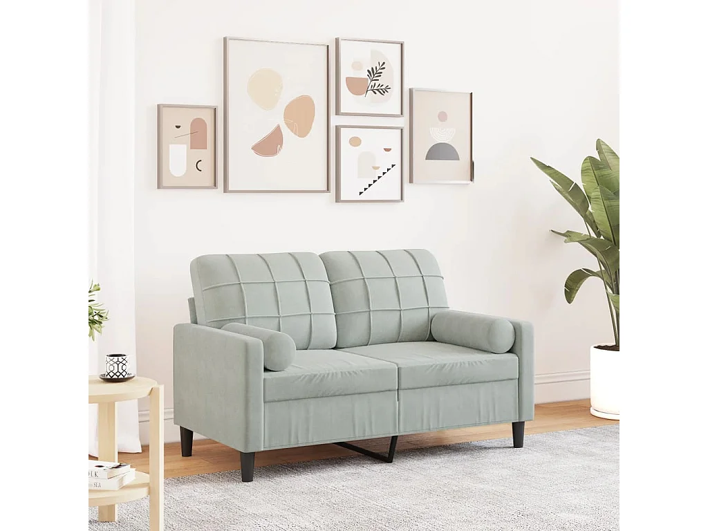 Canapé 2 places avec oreillers gris clair 120 cm velours