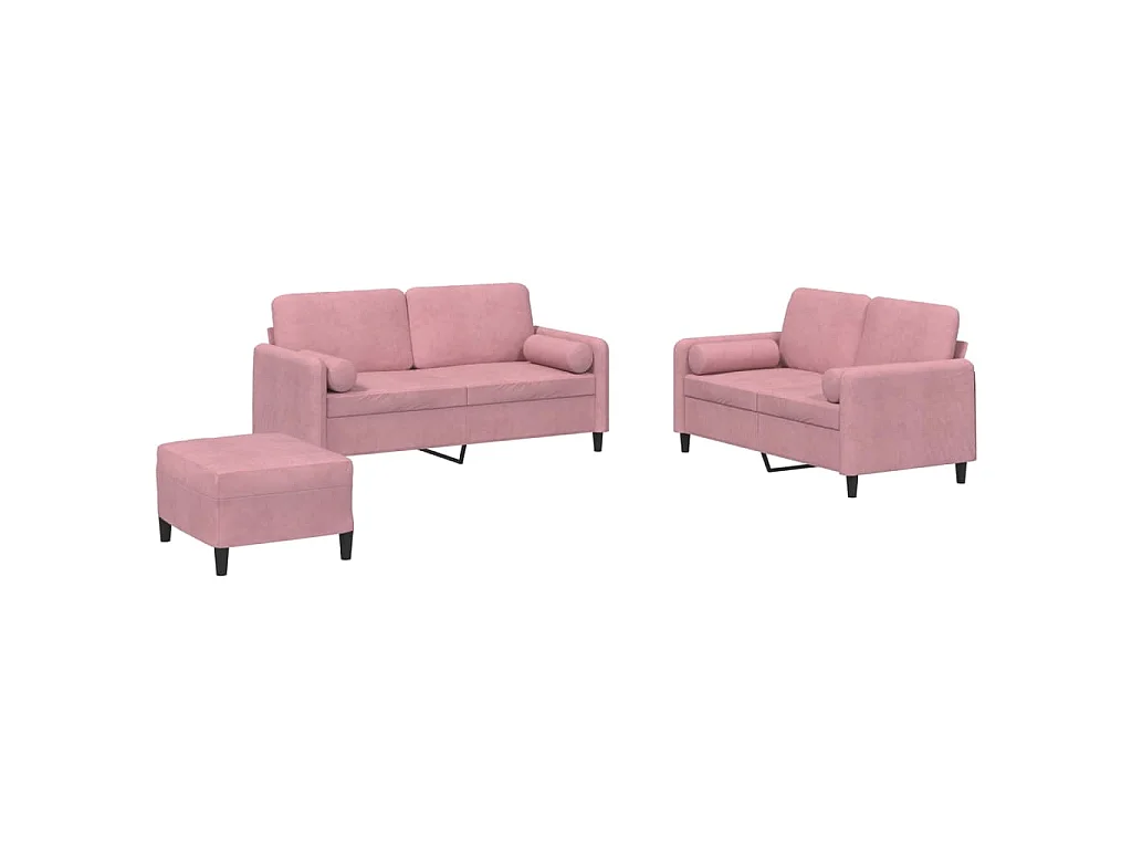 Ensemble de canapés 3 pcs avec coussins rose velours