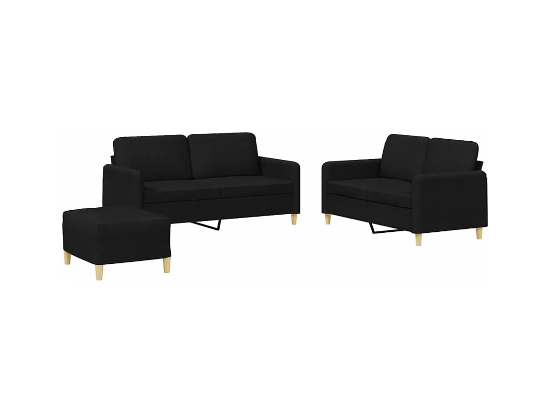 3-delige loungeset met kussens stof zwart