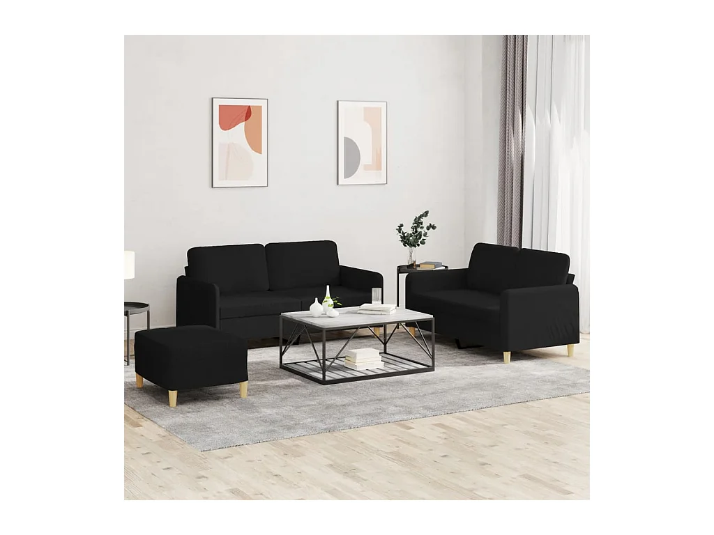 Ensemble de canapés 3 pcs avec coussins Noir Tissu