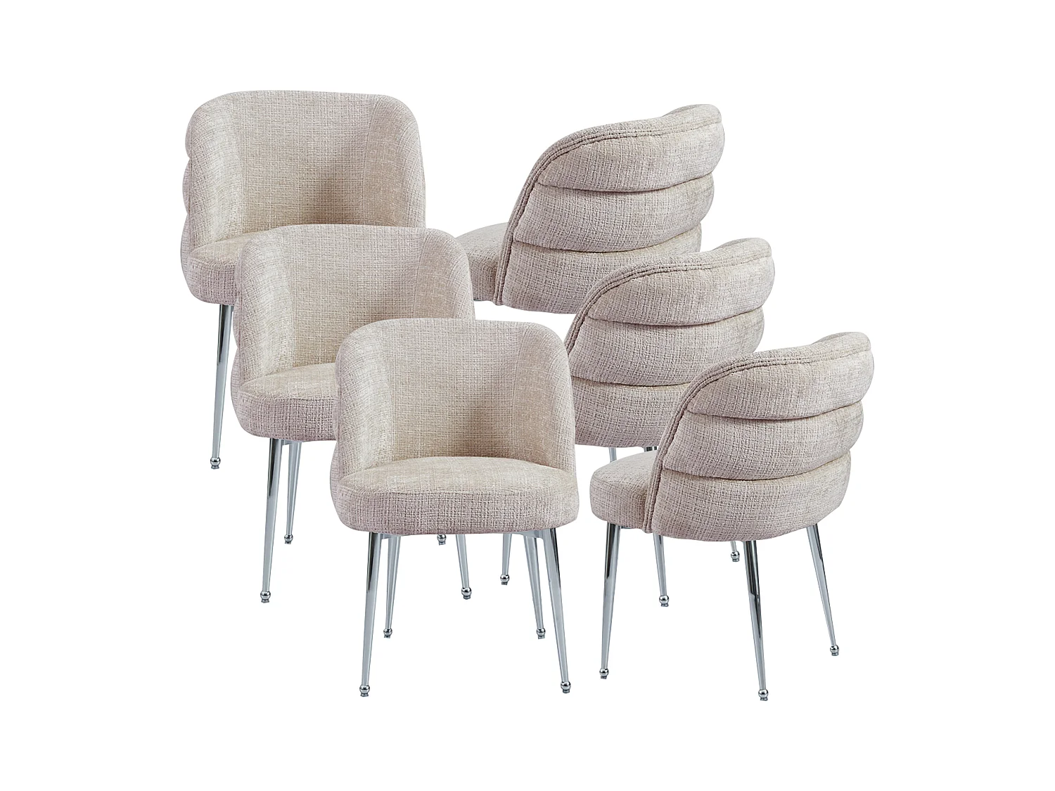 Lot de 6 chaises en chenille et métal argenté - Beige - SARA