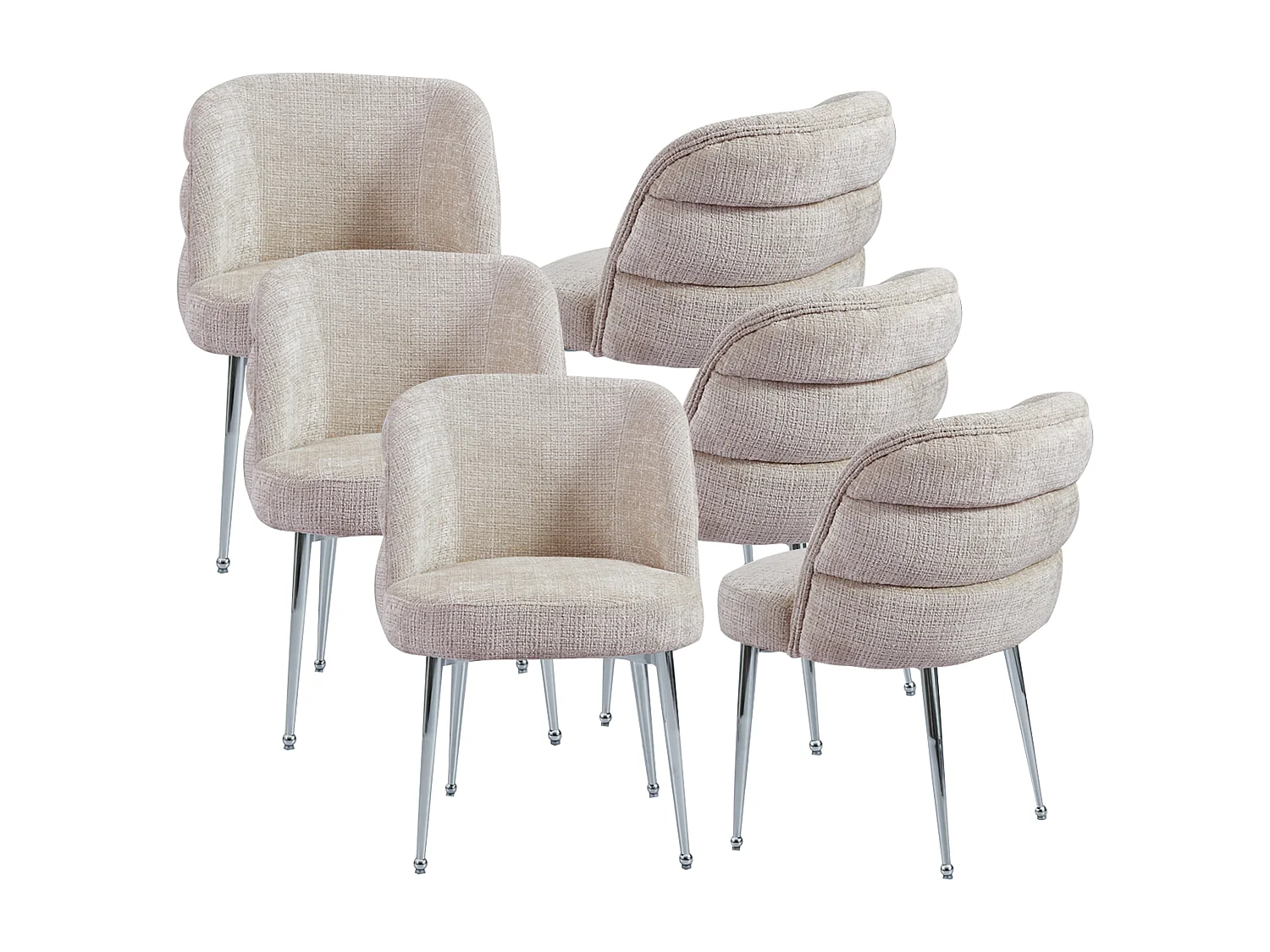 Lot de 6 chaises en chenille et métal argenté - Beige - SARA