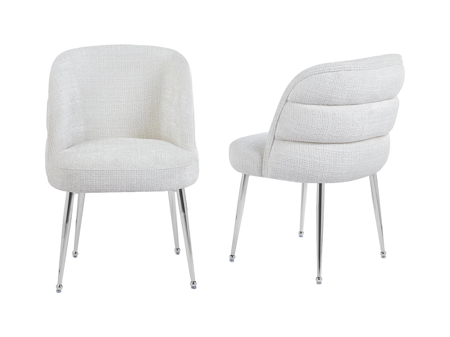 Lot de 2 chaises en chenille et métal argenté - Blanc - SARA
