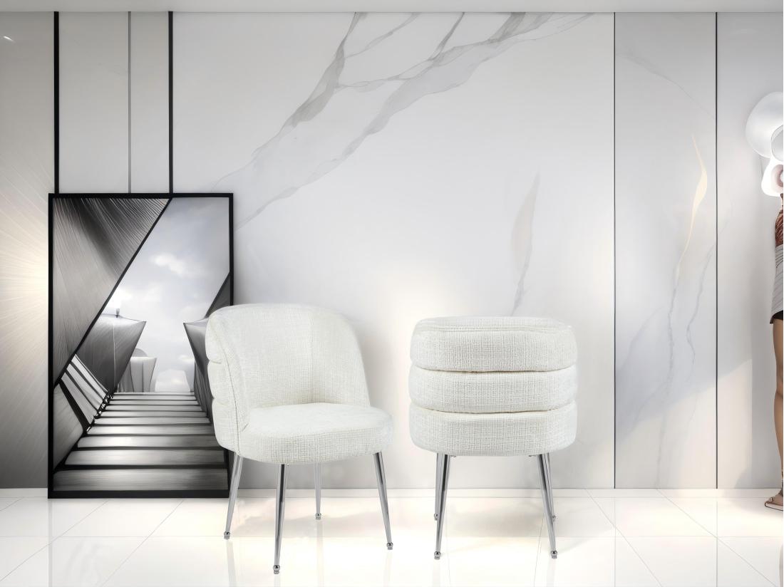 vente unique Lot de 2 chaises en chenille et métal argenté - Blanc - SARA