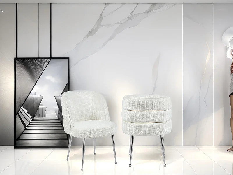 Set van 2 stoelen van chenillestof en zilverkleurig metaal - Wit - SARA