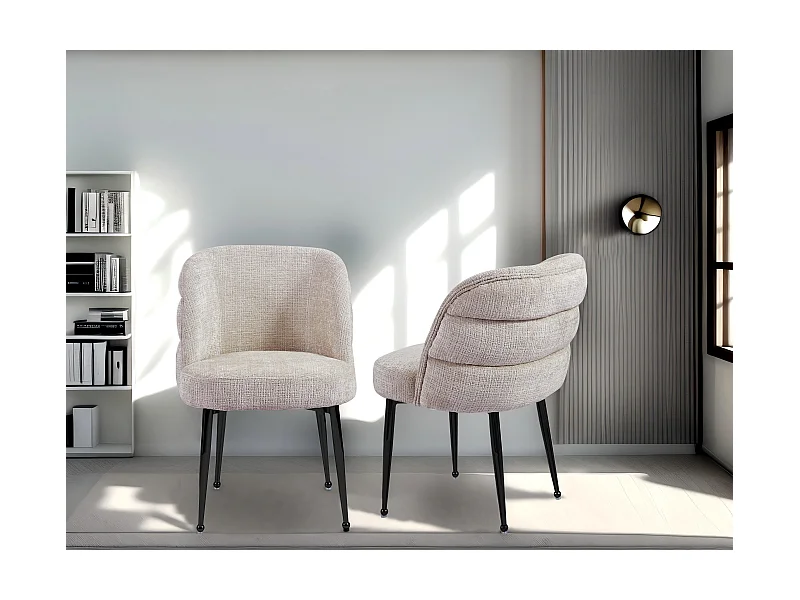 Lot de 2 chaises en chenille et métal noir - Beige - SARA