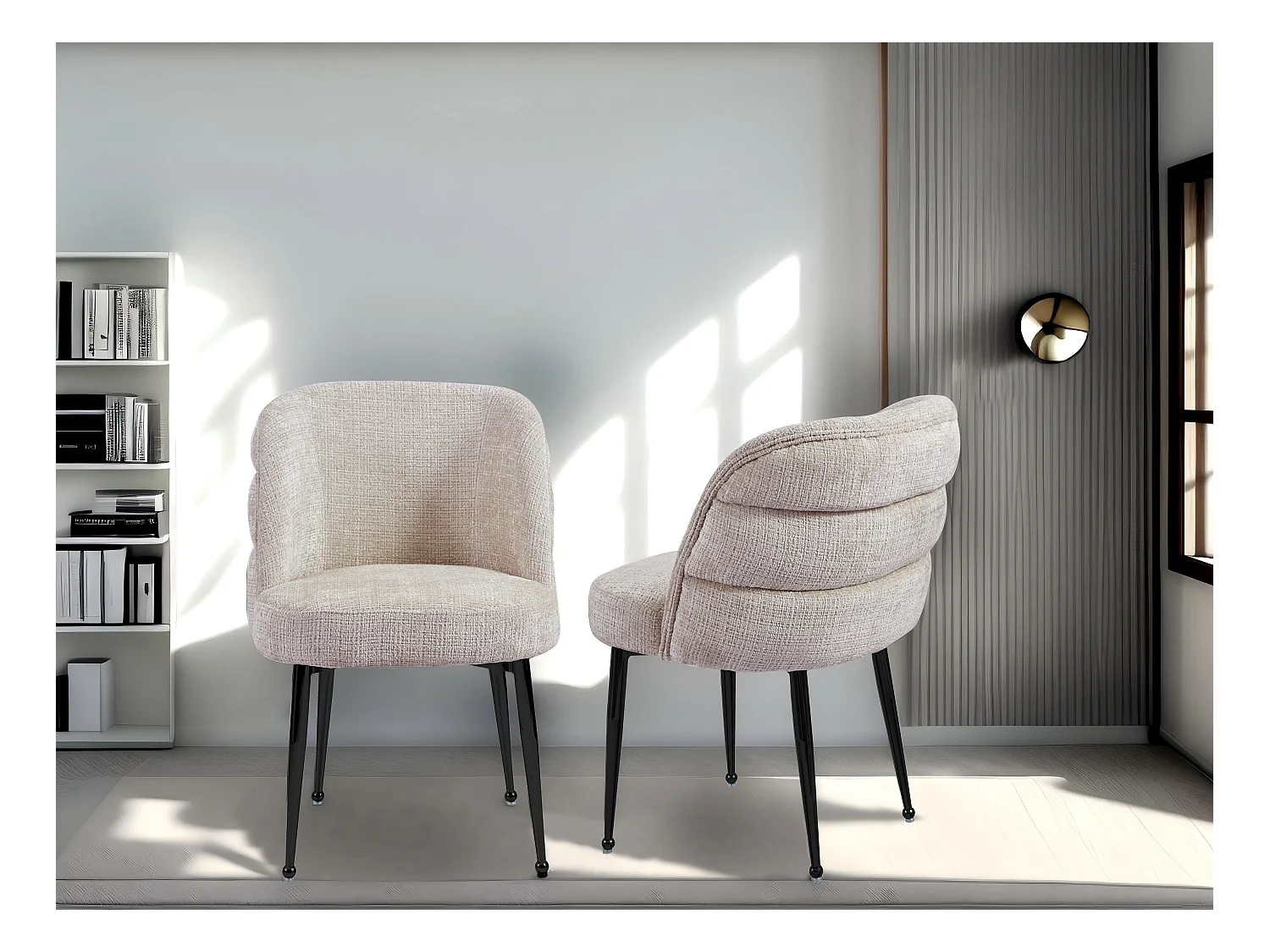 Lot de 2 chaises en chenille et métal noir - Beige - SARA