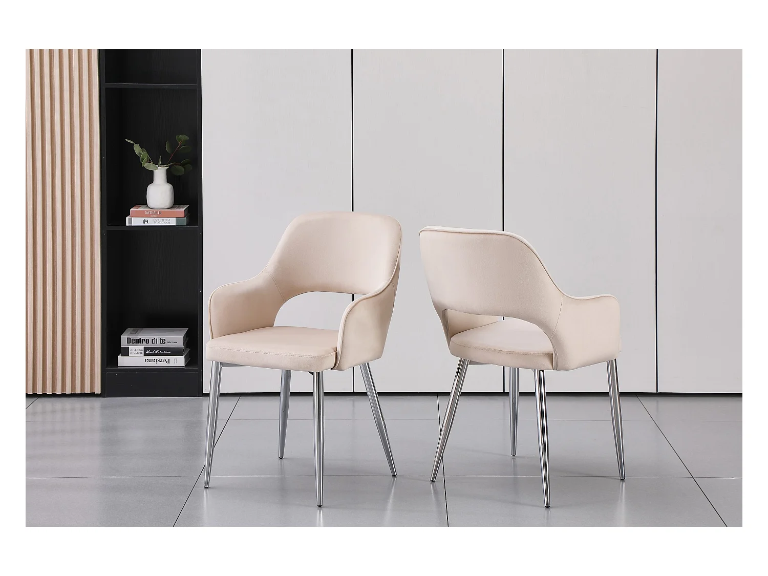 Lot de 2 chaises en velours et métal argenté - Beige - GIA