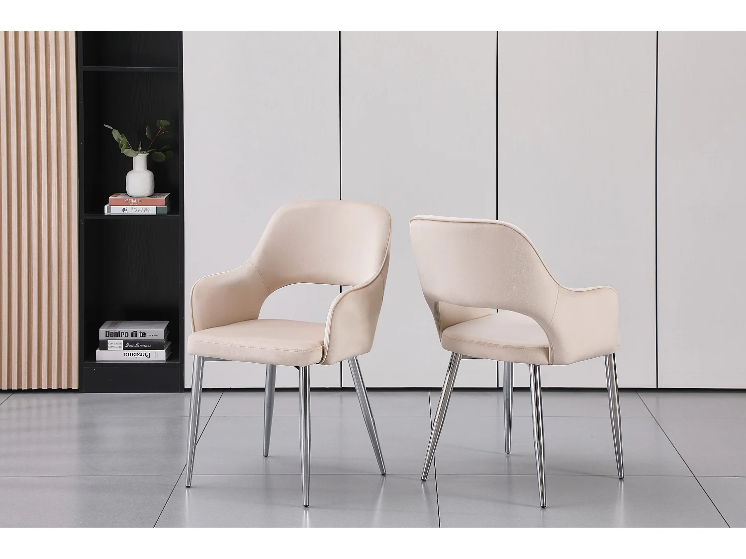 Lot de 2 chaises en velours et métal argenté - Beige - GIA