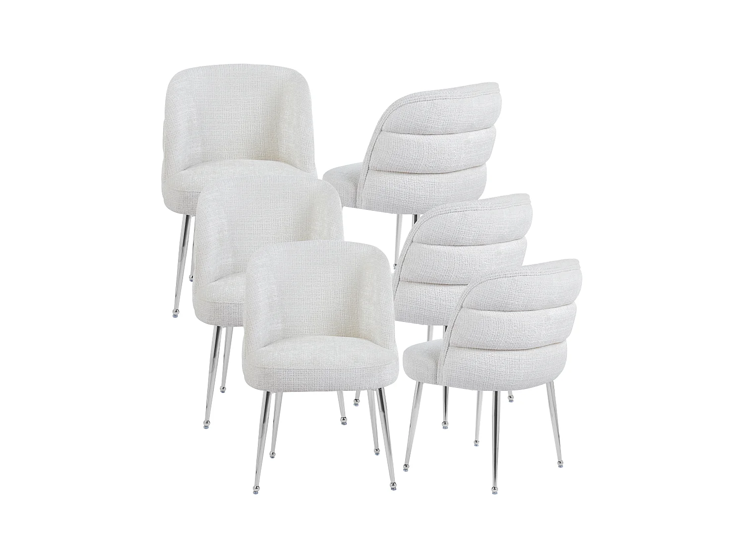 Lot de 6 chaises en chenille et métal argenté - Blanc - SARA