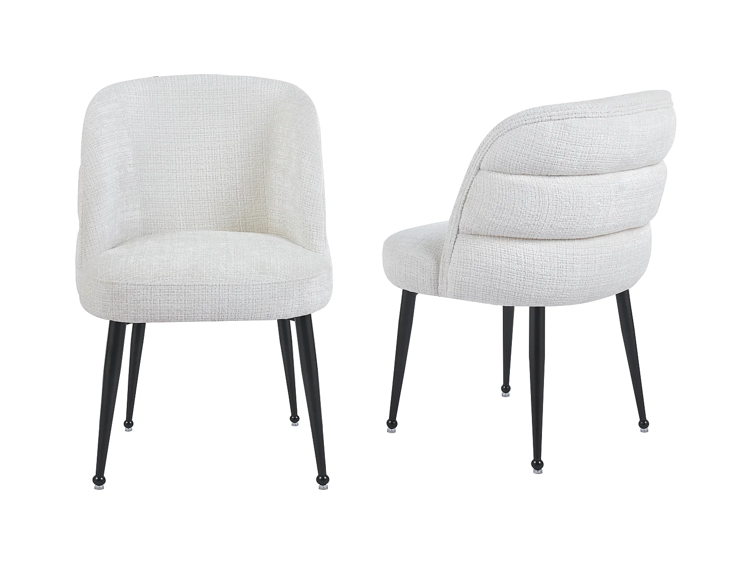 Lot de 2 chaises en chenille et métal noir - Blanc - SARA