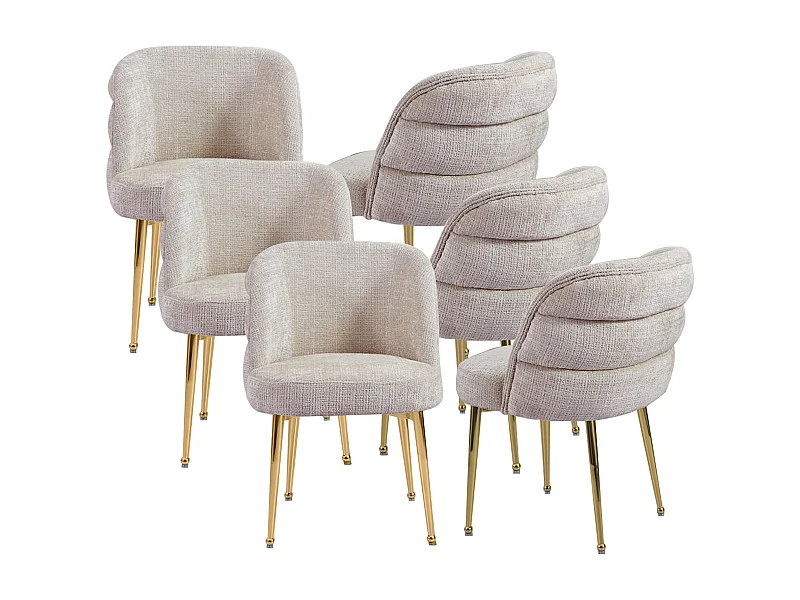 Set van 6 stoelen van chenillestof en goudkleurig metaal - Beige - SARA