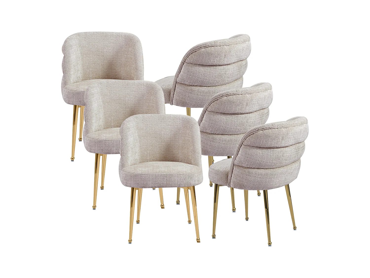 Lot de 6 chaises en chenille et métal doré - Beige - SARA