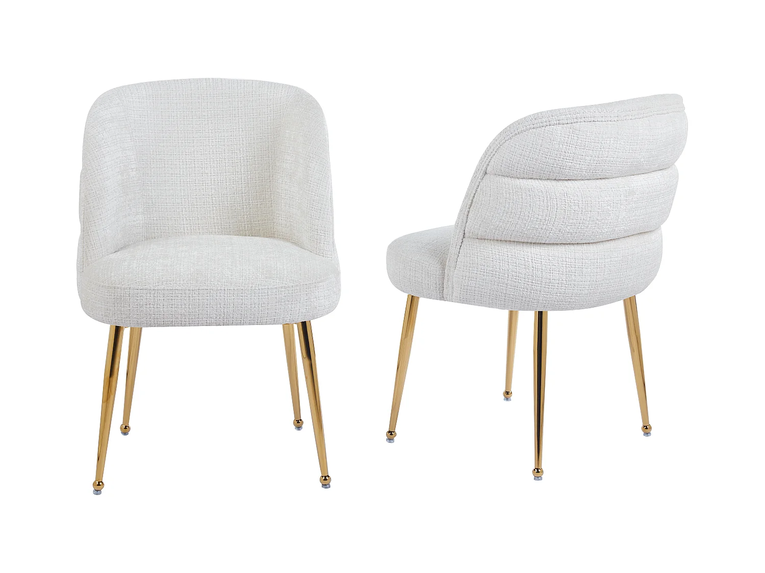 Lot de 2 chaises en chenille et métal doré - Blanc - SARA