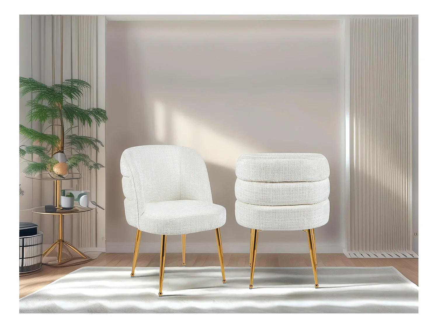 Juego de 6 sillas de chenilla y metal dorado - Blanco - SARA