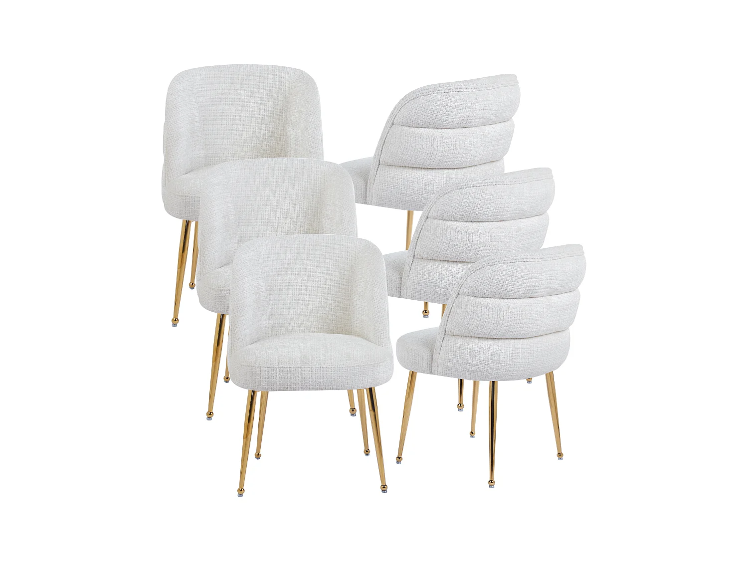 Lot de 6 chaises en chenille et métal doré - Blanc - SARA
