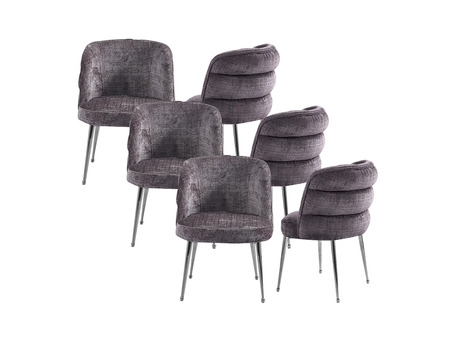 Set van 6 stoelen van chenillestof en zilverkleurig metaal - Taupe - SARA