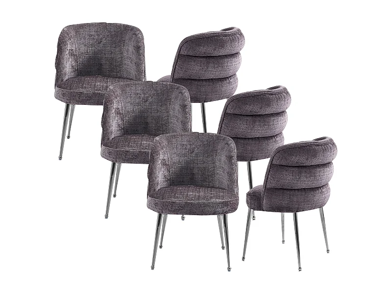 Set van 6 stoelen van chenillestof en zilverkleurig metaal - Taupe - SARA