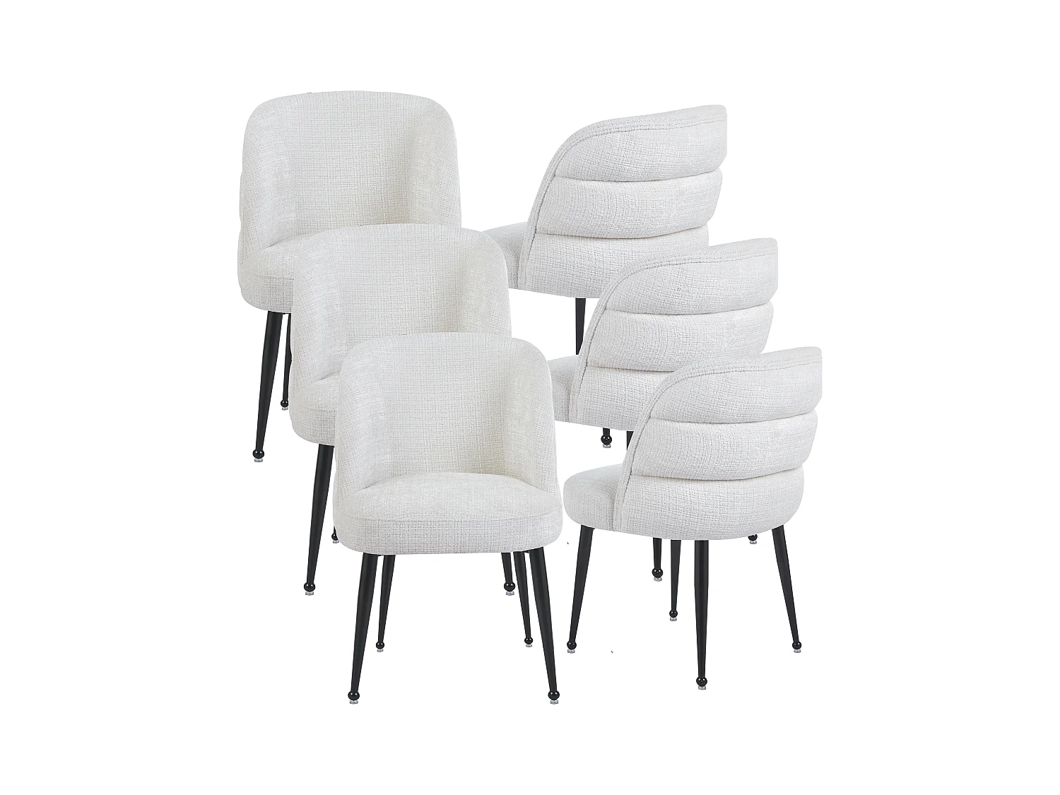 Lot de 6 chaises en chenille et métal noir - Blanc - SARA
