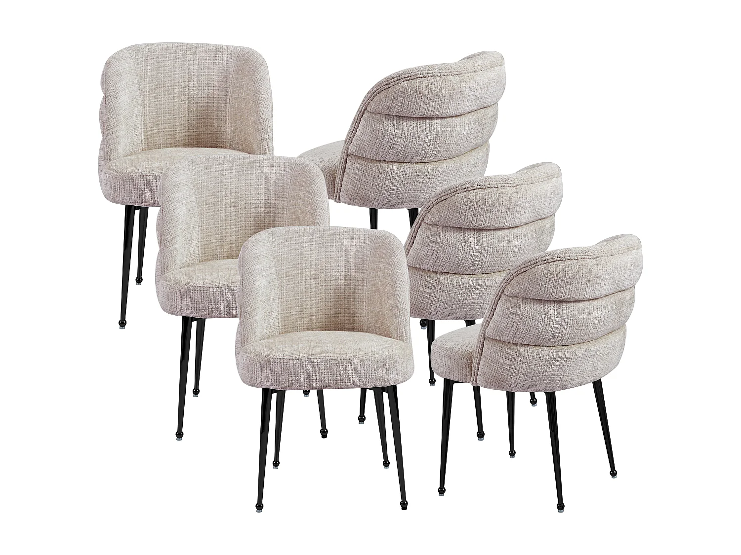 Set van 6 stoelen van chenillestof en zwart metaal - Beige - SARA