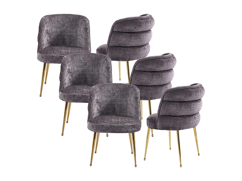 Lot de 6 chaises en chenille et métal doré - Taupe - SARA