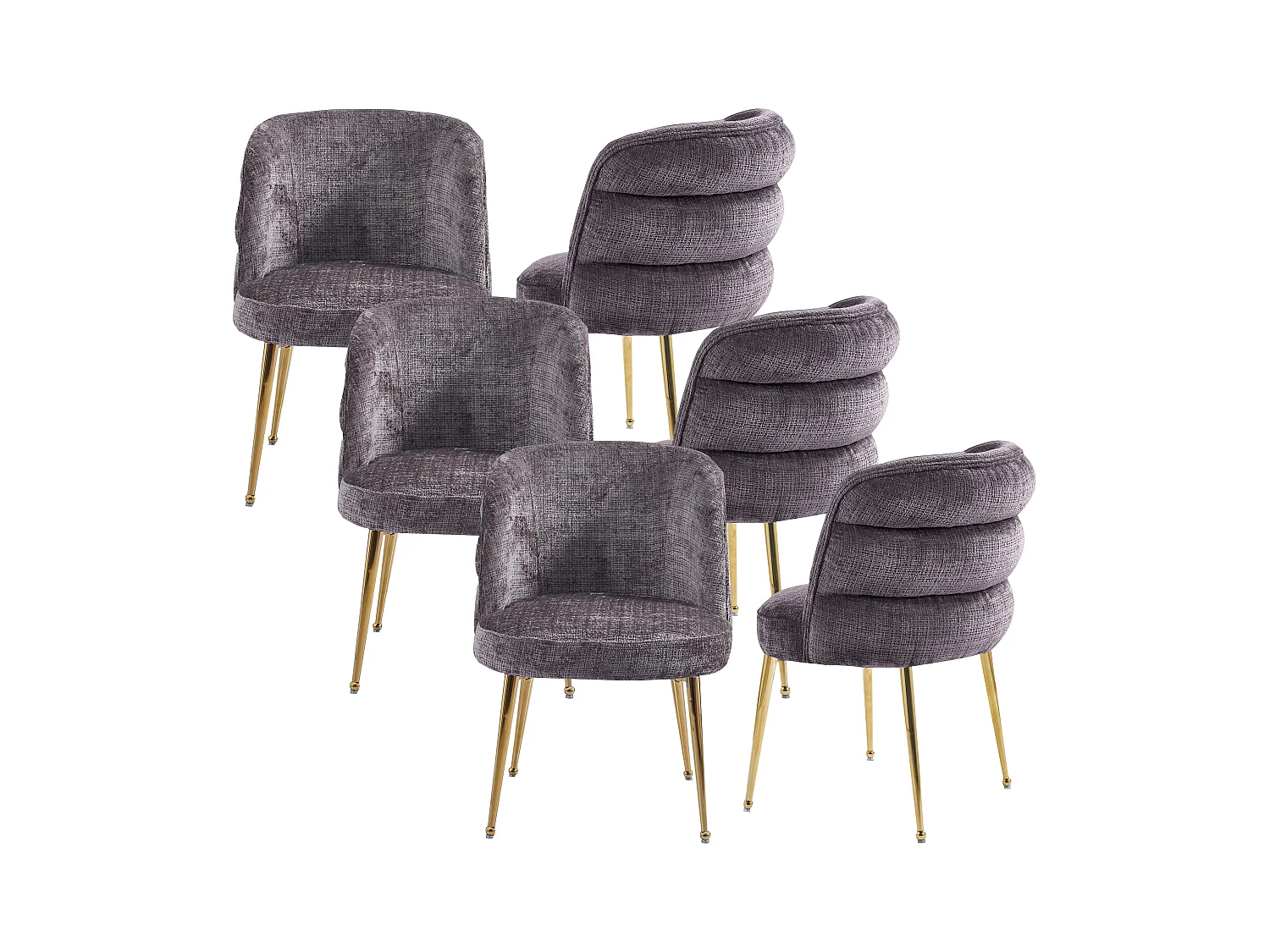 Set van 6 stoelen van chenillestof en goudkleurig metaal - Taupe - SARA