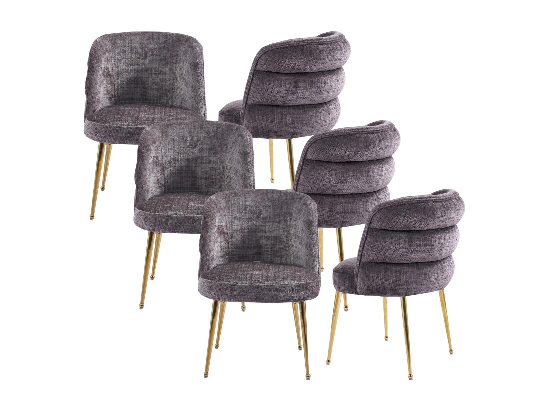 vente unique Lot de 6 chaises en chenille et métal doré - Taupe - SARA
