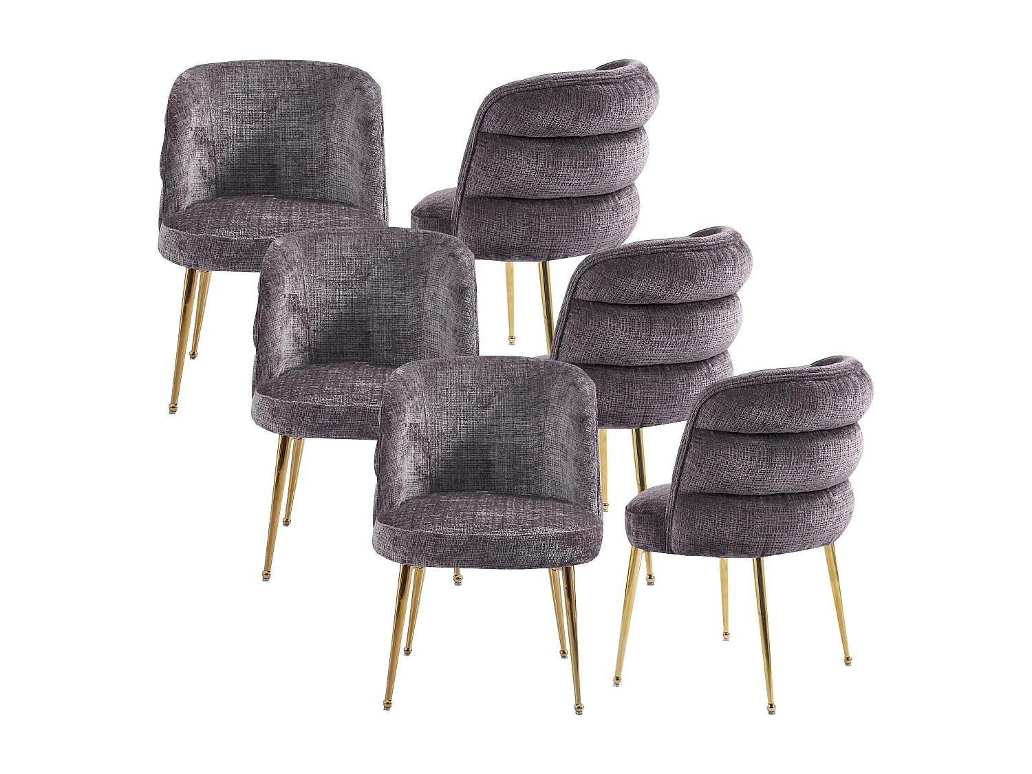 Lot de 6 chaises en chenille et métal doré - Taupe - SARA