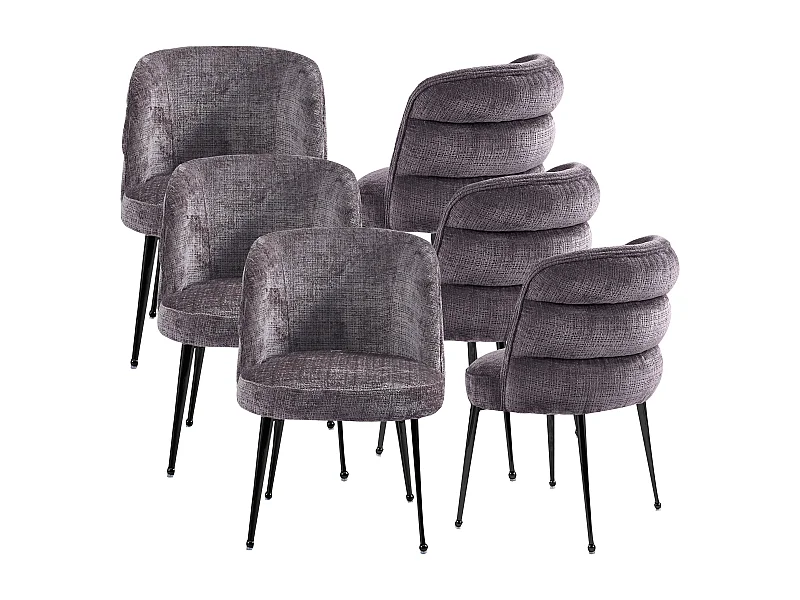 Lot de 6 chaises en chenille et métal noir - Taupe - SARA