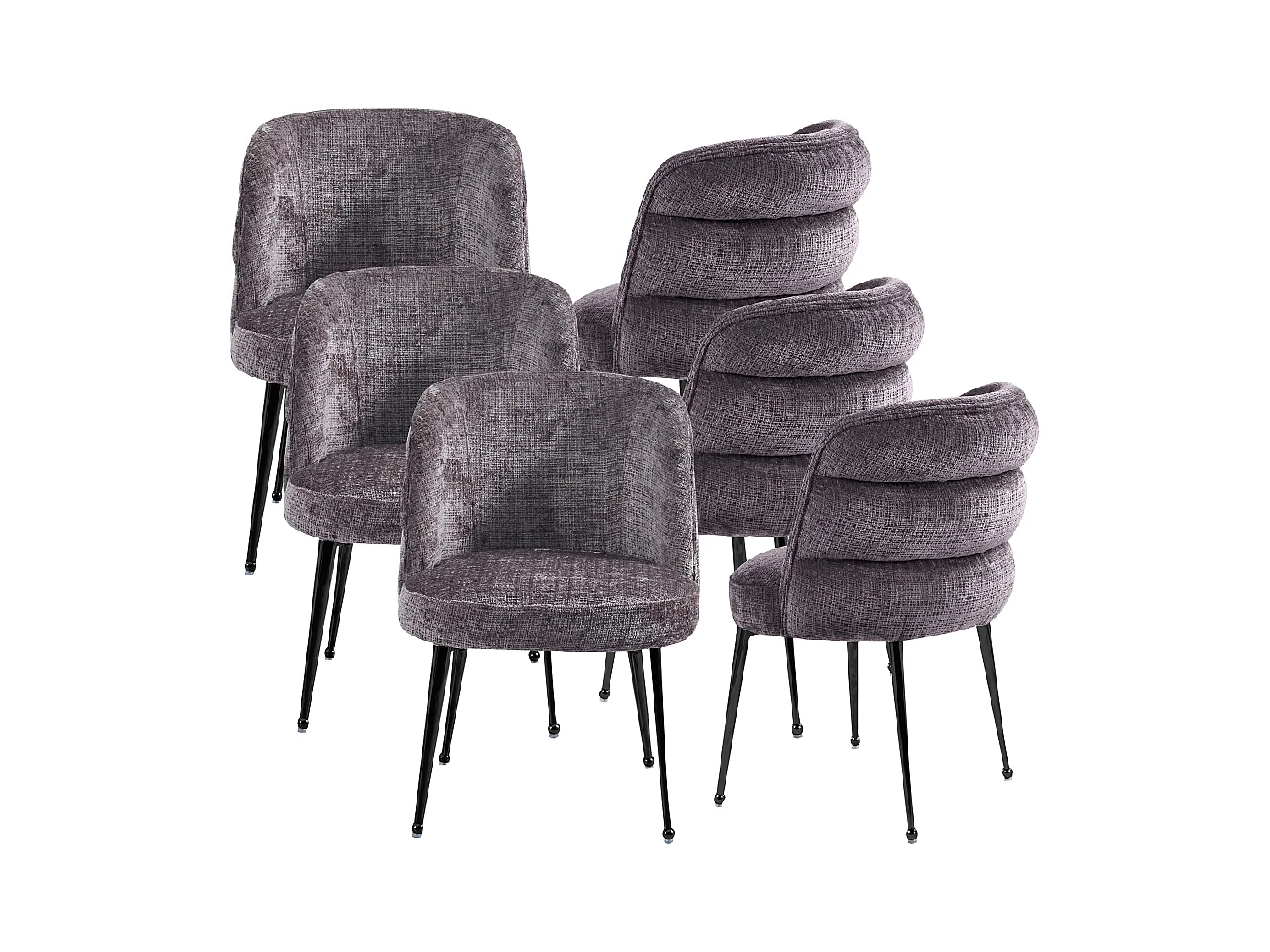 Set van 6 stoelen van chenillestof en zwart metaal - Taupe - SARA