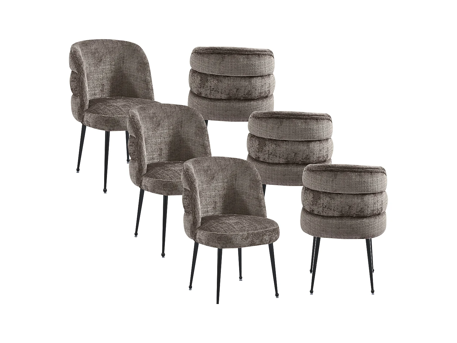 Lot de 6 chaises en chenille et métal noir - Taupe - SARA