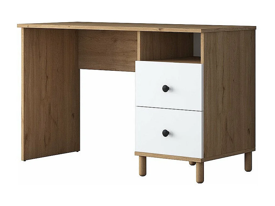 Bureau étagère Goldie en bois blanc-naturel - Dimensions 160x50x161,8 cm pour un espace de travail moderne
