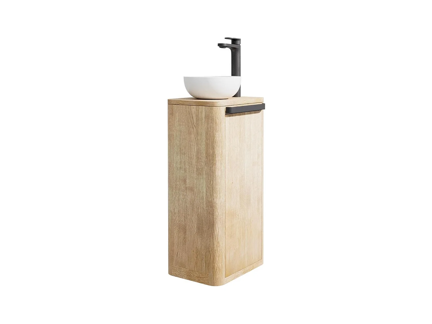 Set lavabo Totem in rovere massello invecchiato con vasca rotonda TOM