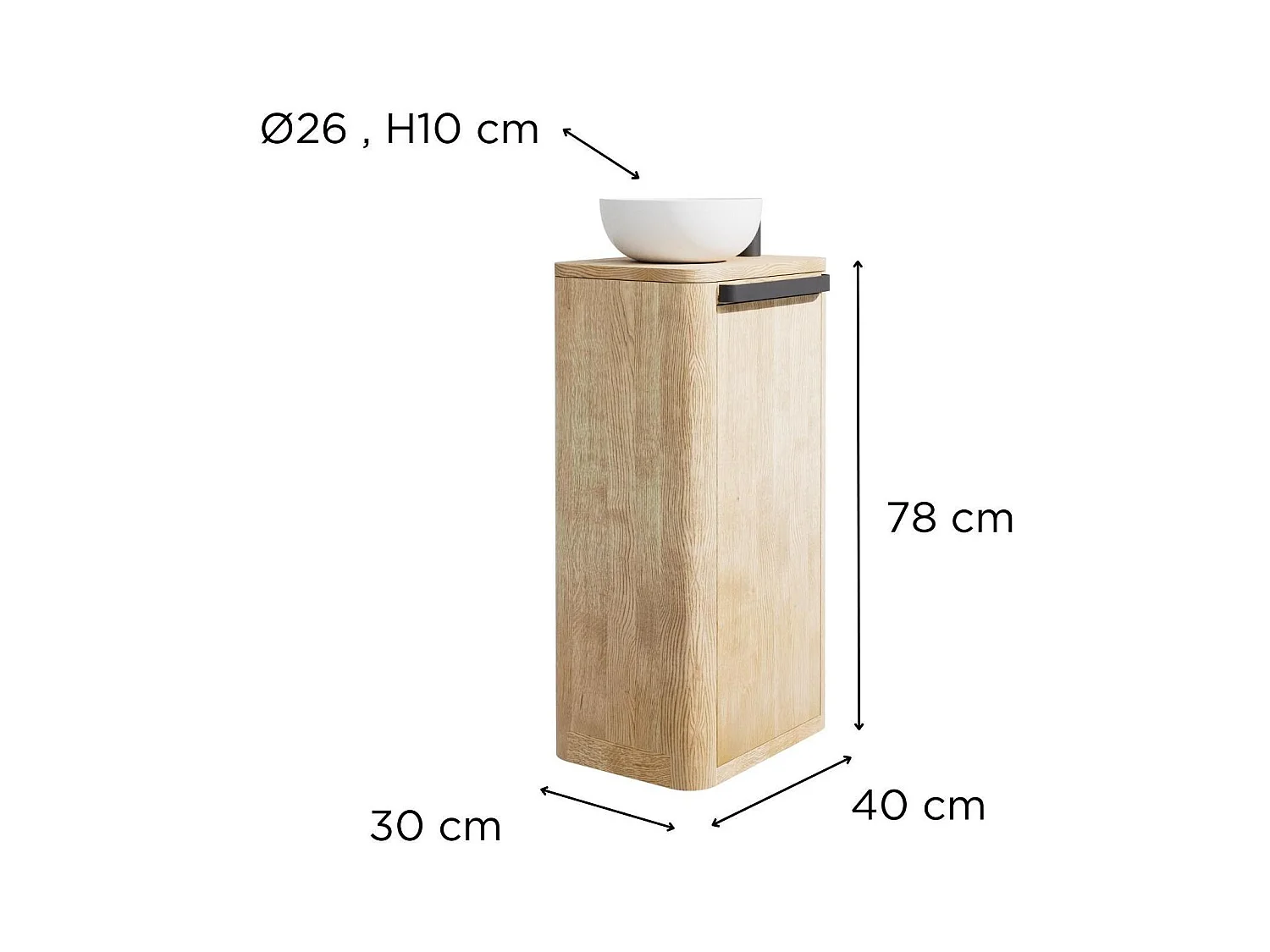 Set lavabo Totem in rovere massello invecchiato con vasca rotonda TOM