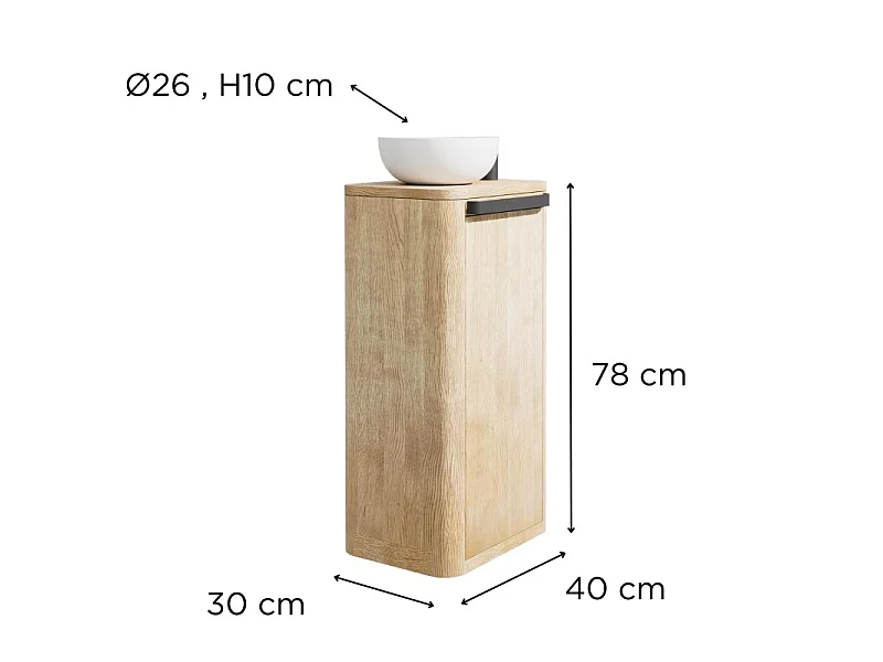 Set lavabo Totem in rovere massello invecchiato con vasca rotonda TOM