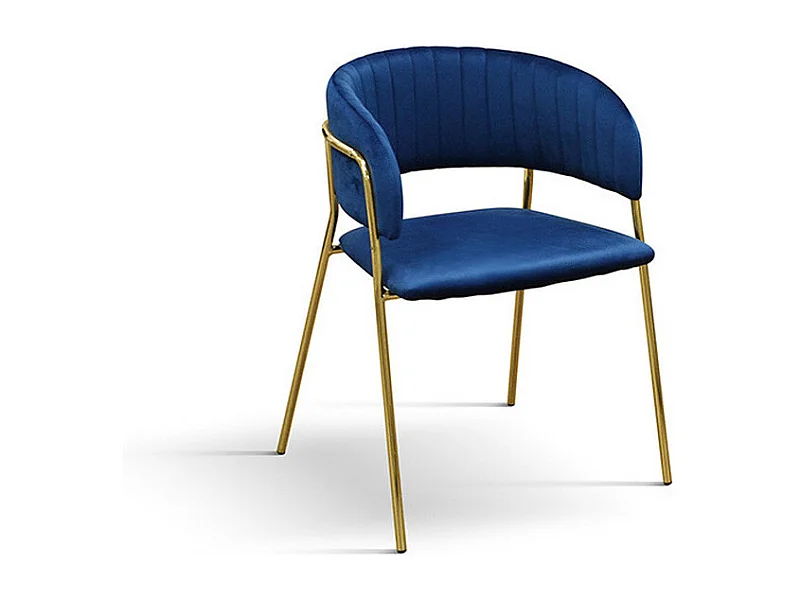 Lot de 2 chaises en tissu effet velours bleu, structure dorée - ORCHIES