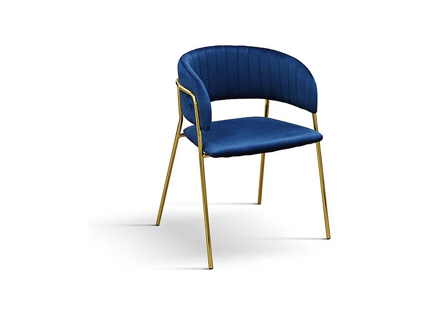 Lot de 2 chaises en tissu effet velours bleu, structure dorée - ORCHIES