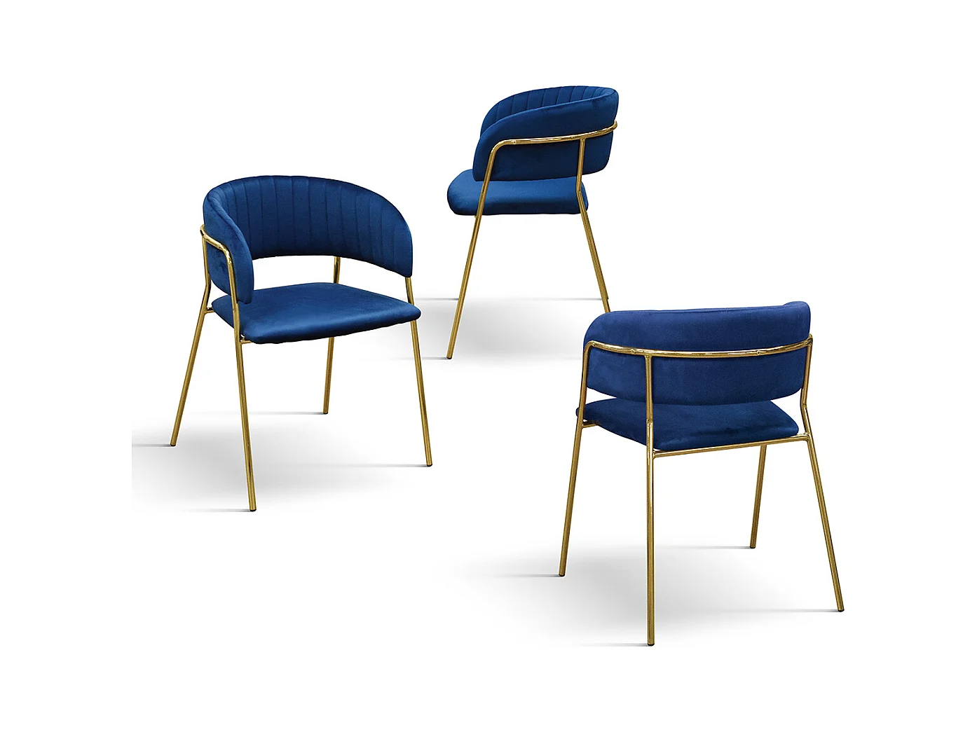 Lot de 2 chaises en tissu effet velours bleu, structure dorée - ORCHIES