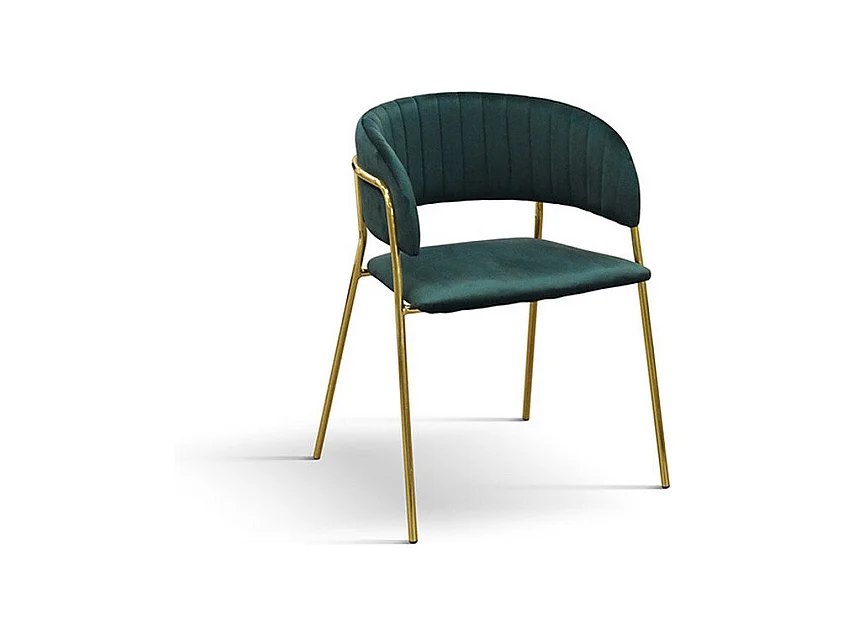 Lot de 4 chaises en tissu effet velours vert, structure dorée - ORCHIES