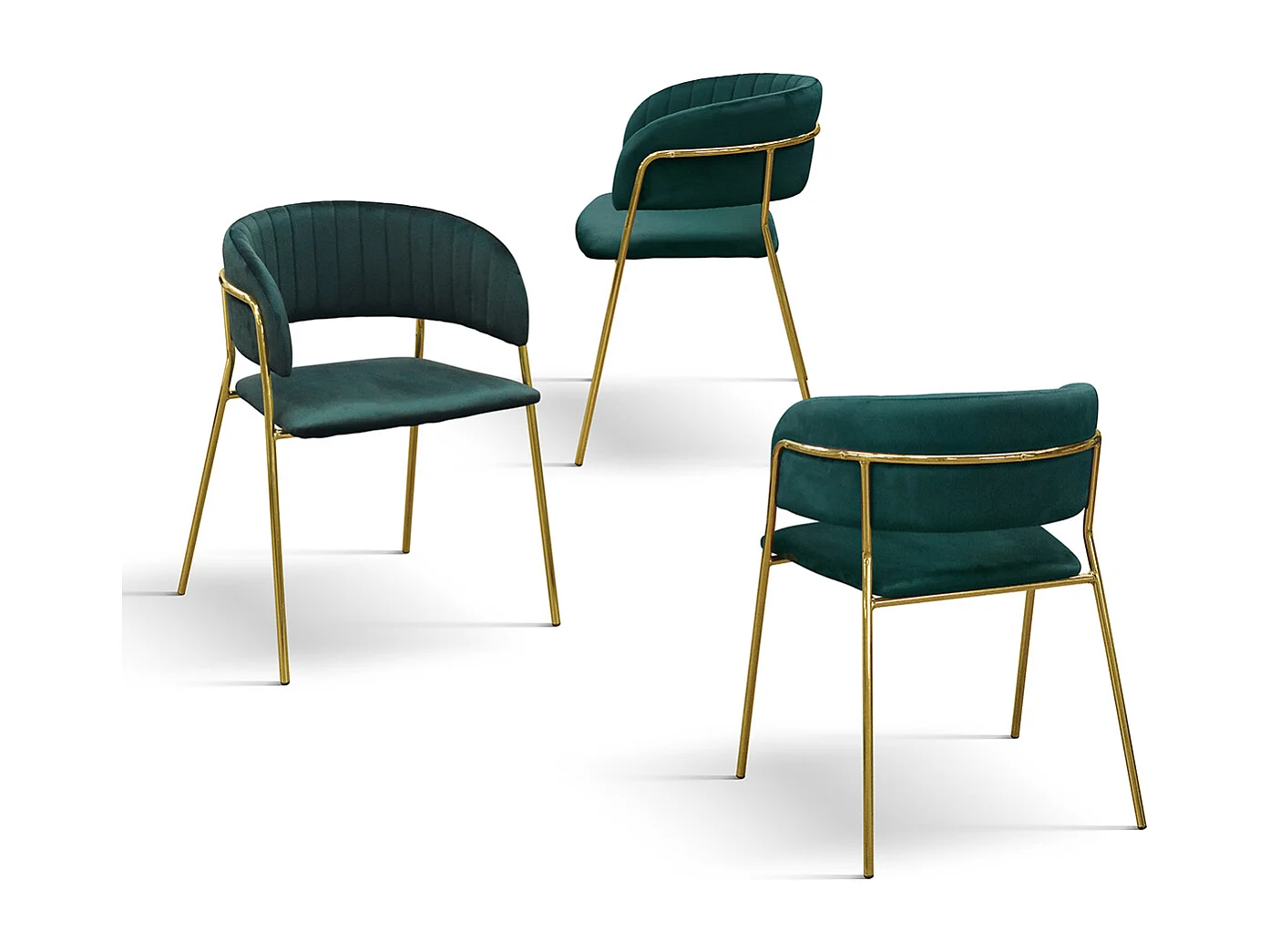 Lot de 4 chaises en tissu effet velours vert, structure dorée - ORCHIES
