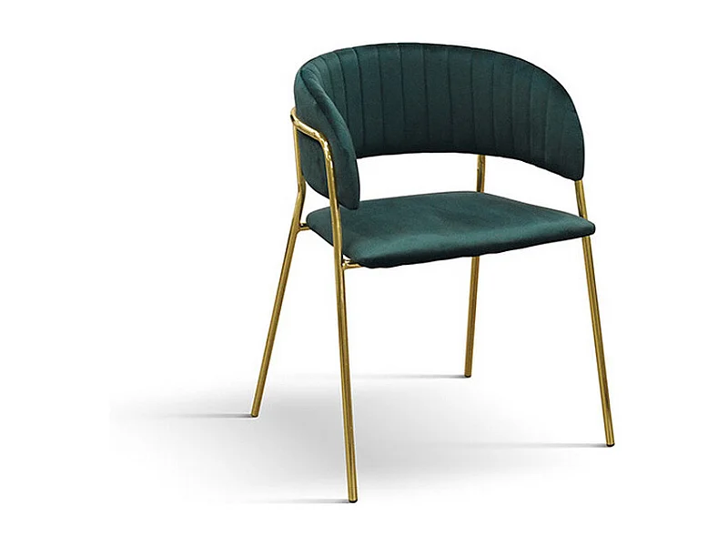 Lot de 4 chaises en tissu effet velours vert, structure dorée - ORCHIES
