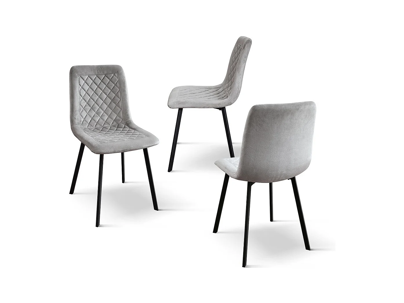 Set mit 4 Stühlen aus grauem Samt und anthrazitfarbenen Metallbeinen - NOHO