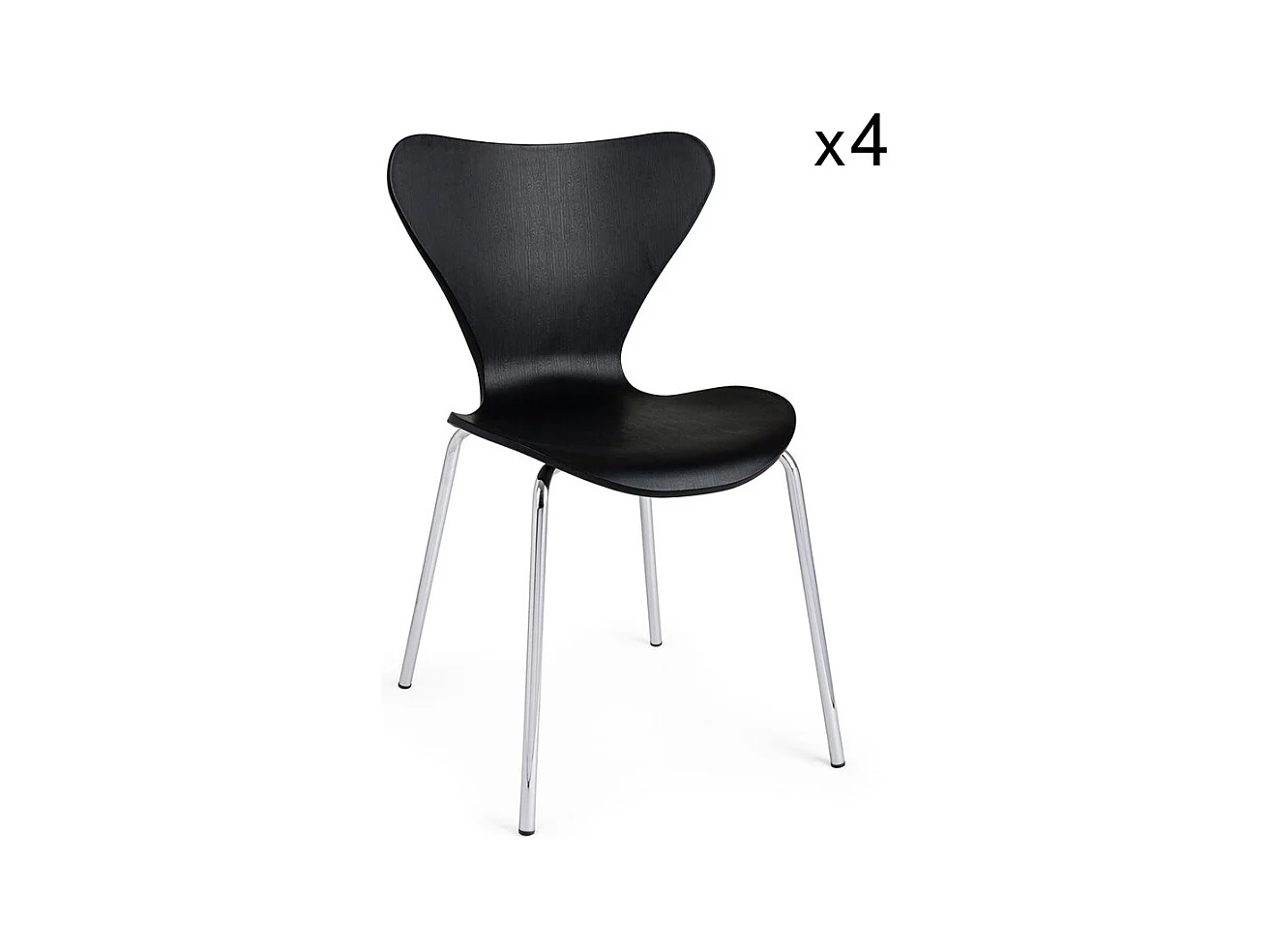 Lot de 4 chaises en polypropylène noir et pieds en acier chromé - TESSA