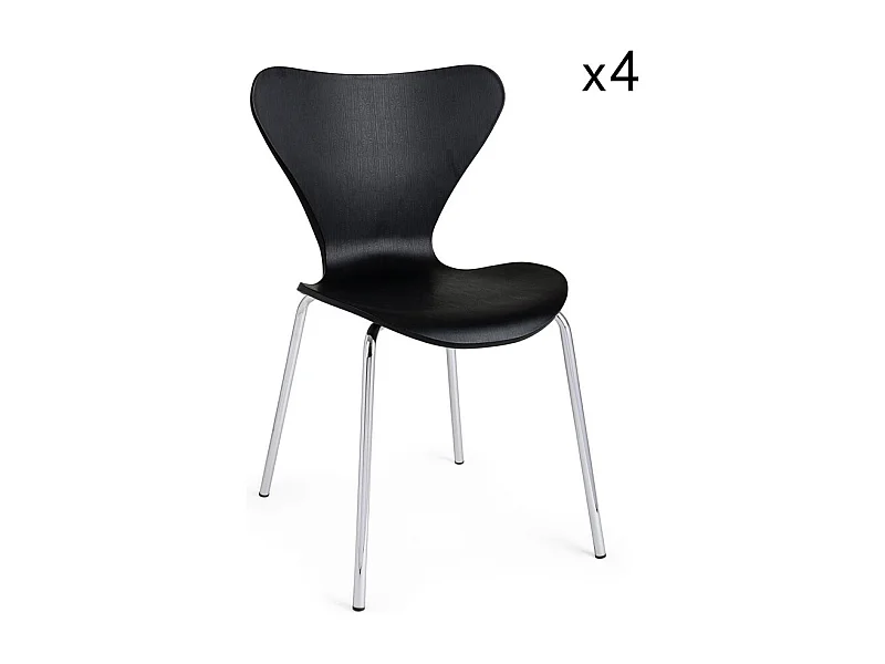 Lot de 4 chaises en polypropylène noir et pieds en acier chromé - TESSA