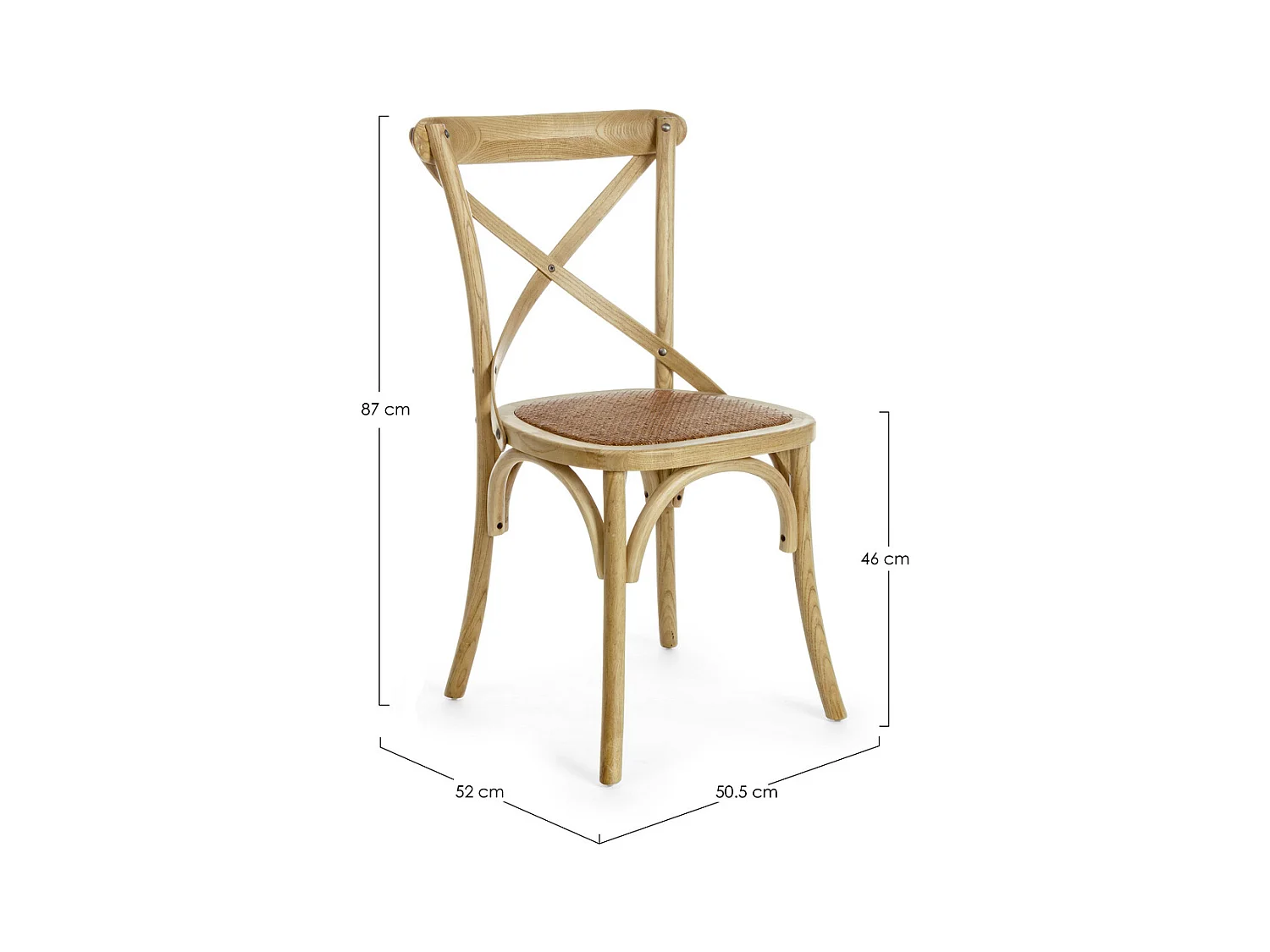 Set van 2 stoelen van bruin iepenhout en natuurlijk rotan - CROSS